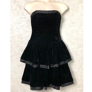 Vintage Velvet Tiered Dress with Satin Trim